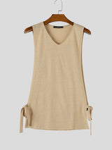 Men's Casual Streetwear Textured Open Side Split Tie Up Sleeveless Tank SKUL63644
