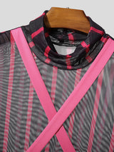 Men's Sheer Mesh Striped Short Sleeve T-Shirt SKUL24573