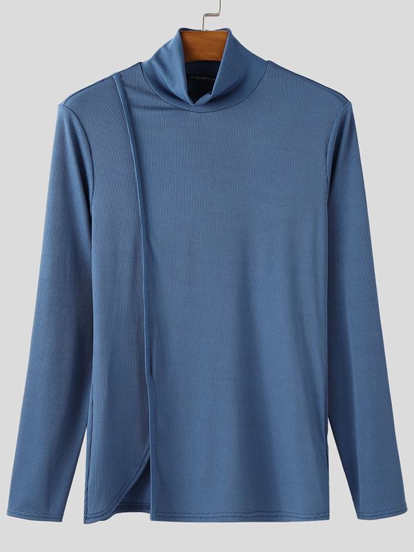 Men's Solid Color Textured Long Sleeve T-Shirt SKUL39015