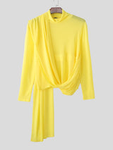 Men's Deconstructed Solid Color Ribbon Long Sleeve T-shirt SKUL44014