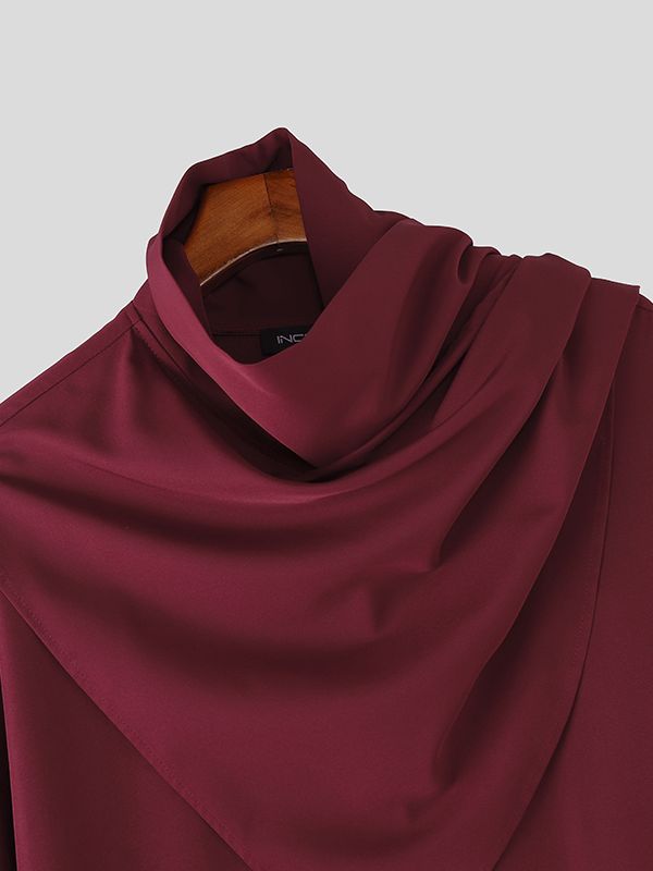 Men's Solid Color Cowl Neck 3/4 Length Sleeve Shirt SKUL51074