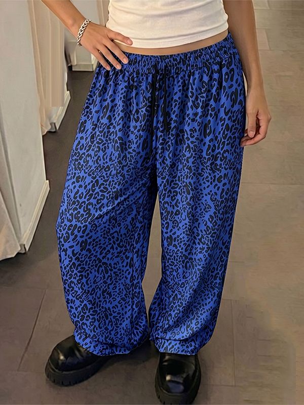 Men's Vintage Casual Leopard Print Loose Drawstring Straight Wide Leg Pant SKUL71357
