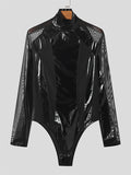 Mens Faux Leather Mesh Patchwork Bodysuit SKUK40075