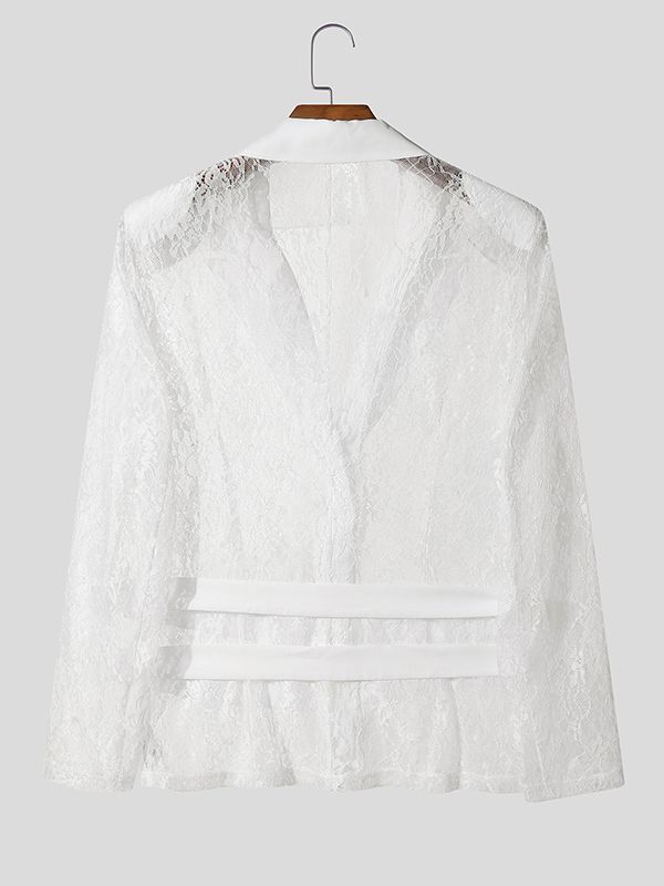 Men's Sheer Lace Waist Long Sleeve Blazer SKUL31873