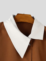 Men's Avant-Garde Asymmetrical Contrast Collar Diagonal Placket Roll-Up Sleeve Shirt SKUL76404