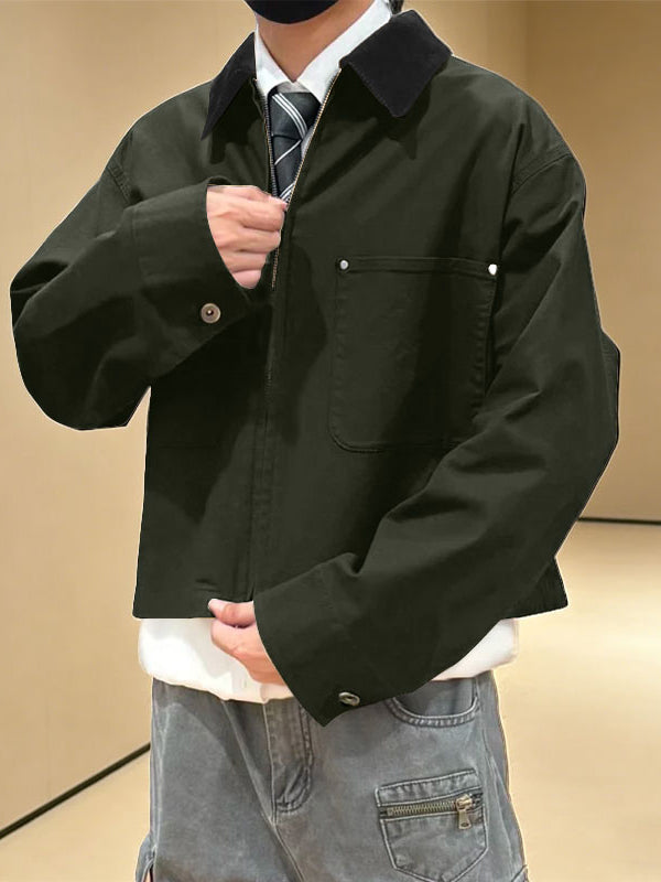 Men's Casual Contrast Collar Long Sleeve Zipper Jacket SKUL50116