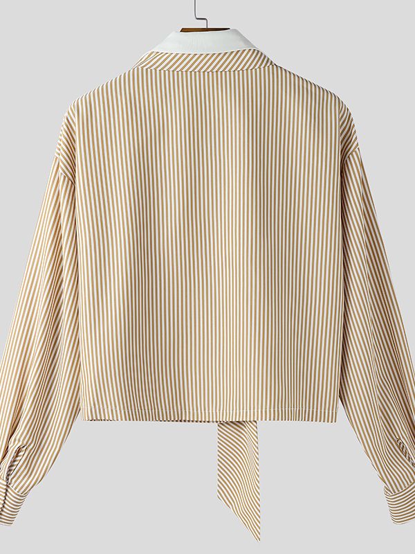 Men's Striped Contrast Color Lapel Long Sleeve Shirt SKUL45172