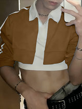 Men's Contrast Color Cropped Lapel Long Sleeve Shirt SKUL50915