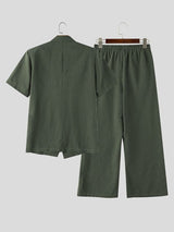 Men's American Vintage Houndstooth Double-Breasted Asymmetric Two Pieces Outfit SKUL74822