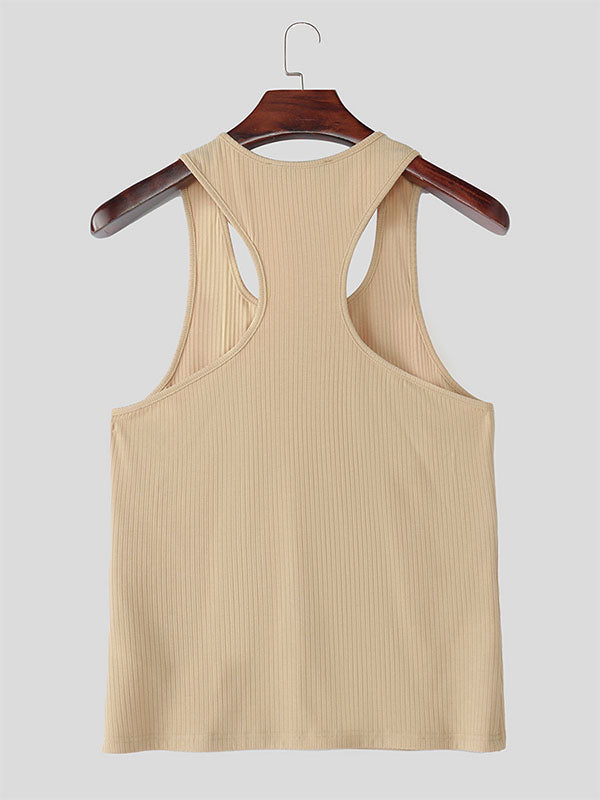Mens Solid Color Textured U-Neck Tank SKUL13058