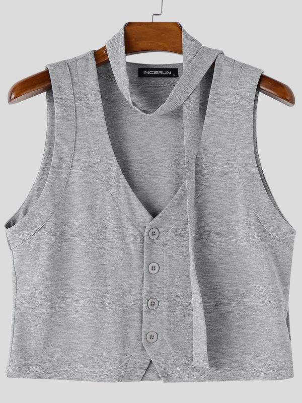Men's Avant-Garde Deconstructed Choker-Neck Cropped Tank SKUL61911