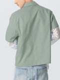 Mens Lace Patchwork Lapel Long Sleeve Shirt SKUK29966