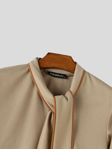 Men's Early Autumn Retro Contrast Trim Ribbon Neck Long Sleeve High Neck Pullover SKUL81061