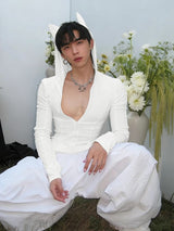 Men's Deconstructed Bat Ear Long Sleeve Zipper T-shirt SKUL35256