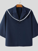 Men's Bow Patchwork Sailor Collar Casual Shirt SKUL41389