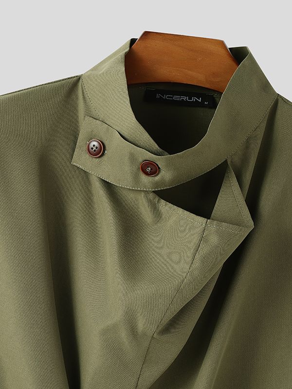 Men's Solid Color Lace Up Long Sleeve Shirt SKUL46165