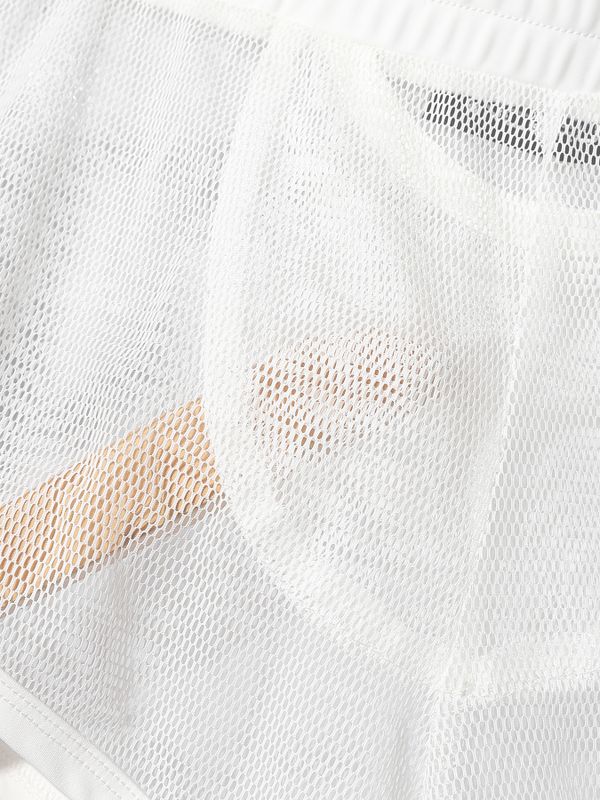 Men's Sexy Lounge Sheer Mesh Contrast Binding Dolphin Hem Bulge Pouch Mini Length Short SKUL83193