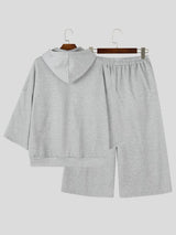 Men's Clean Fit Urban Casual Drop Shoulder Kangaroo Pocket Half Sleeve Two Pieces Outfit SKUL83947