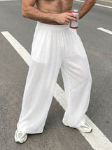 Men's Vintage Boho Sheer Mesh Plated Crinkled Loose Straight Wide Leg Pant SKUL70412