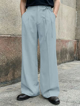 Men's Retro Japanese Style Button Front Tie Detail Wide-Leg Pant SKUL59503