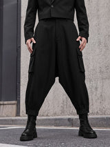 Men's Avant-Garde Deconstructed Stage Runway Drop-Crotch Pleated Slit Hem Harem Pant SKUL86786