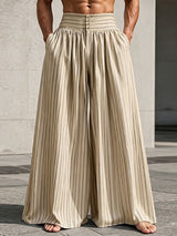 Men's Beach Resort Striped High-Waisted Pleated Wide Leg Palazzo Pant SKUL73614
