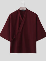 Men's Solid Color Asymmetric Placket 3/4 Length Sleeve Cardigan SKUL50533