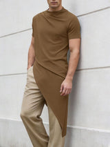 Men's Solid Color Asymmetric Hem Short Sleeve T-shirt SKUL60958