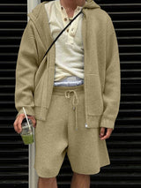 Men's Knit Textured Hooded Two Piece Outfit SKUL43933