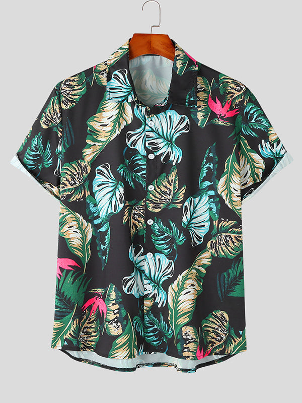 Mens Tropical Plant Print Short Sleeve Shirt SKUK19373