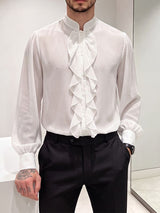 Men's Vintage Aristocrat Ruffled Sheer Chiffon Long Sleeve Shirt SKUL79224
