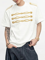 Men's High Street Vintage Military Gold Braided Embroidery T-shirt SKUL73508