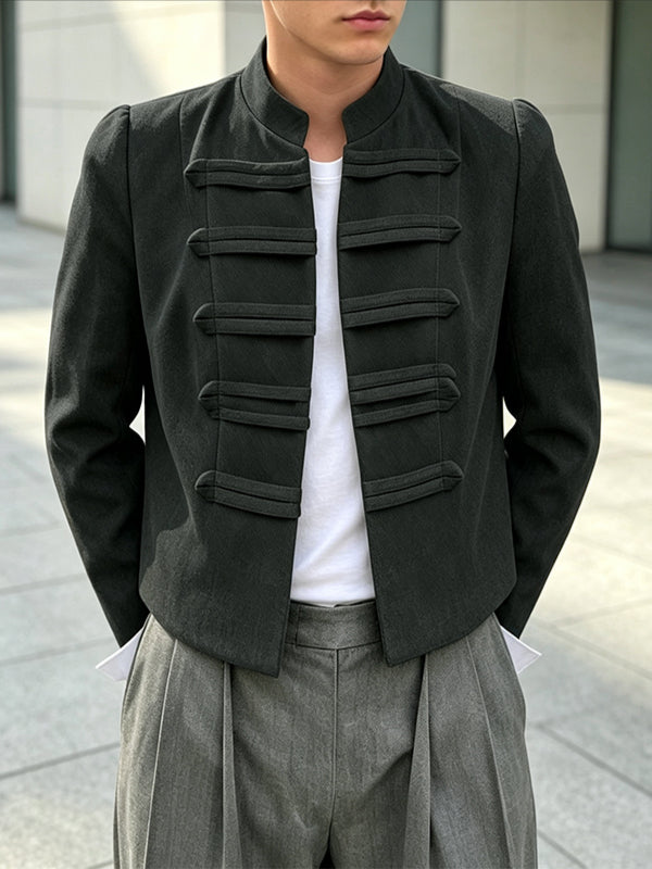 Men's Retro Party Hussar Military Frogging Cropped Long Sleeve Stand Collar Jacket SKUL81161