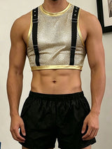 Men's Sexy Avant-Garde Metallic Mesh Suspenders Crop Tank SKUL63029