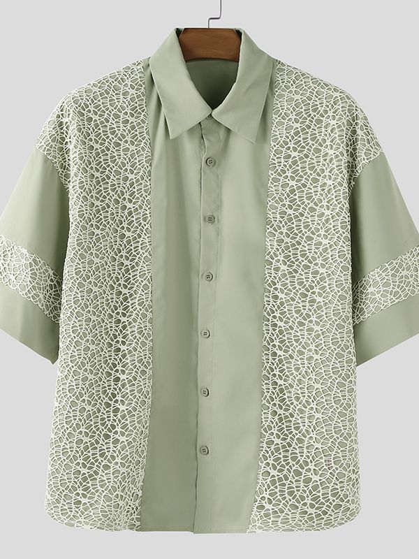 Men's Mesh Patchwork Short Sleeve Shirt SKUL35059