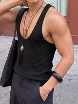 Men's Avant-Garde Plunging Deep U-Neck Ribbed Knit Tank SKUL76586
