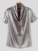 Men's Shiny Cowl Neck Short Sleeve T-Shirt SKUL40150