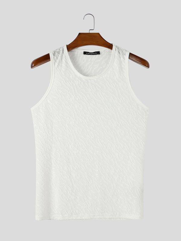 Men's Sexy Clubwear Sheer Animal Jacquard Bound Trim Muscle Fit Sleeveless Round Neck Tank SKUL81886