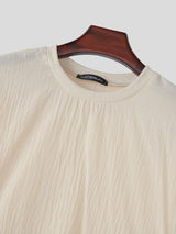 Men's Japanese Relaxed Style Texture Oversized Rolled Cuff T-shirt SKUL76481