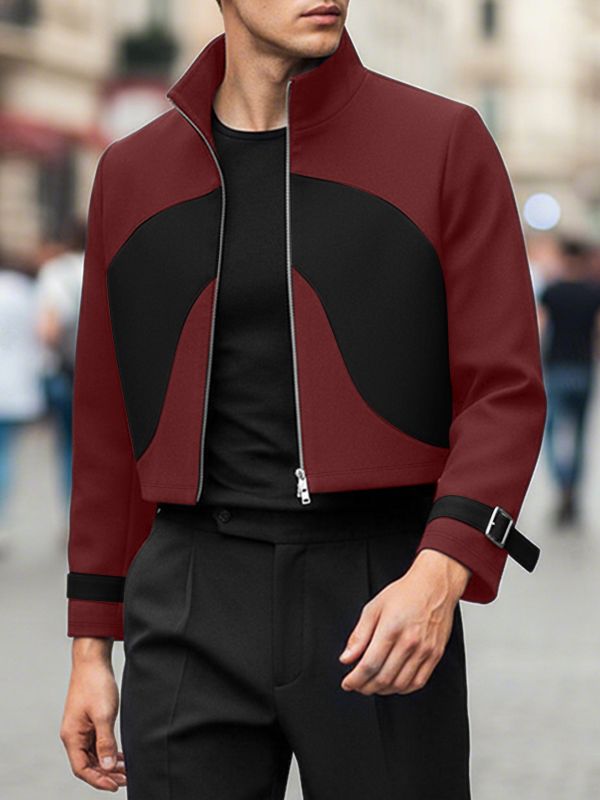 Men's Contrast Color Cropped Long Sleeve Jacket SKUL47891
