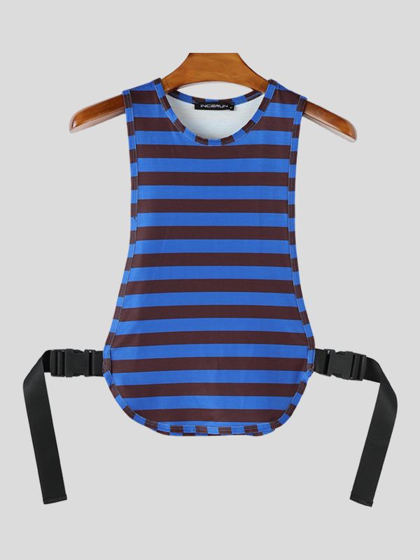 Men's Clubwear Striped Side Buckle Backless Cropped Tank SKUL63073