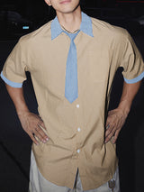 Men's Striped Colorblock Casual Short Sleeve Shirt SKUL26915