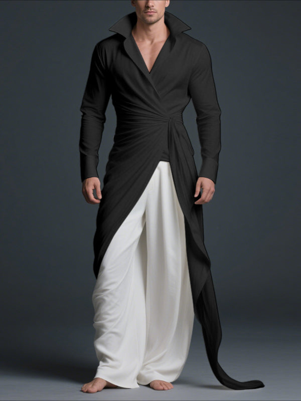 Men's Knotted Stand Collar Long Sleeve Shirt SKUL34072