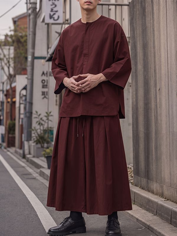 Men's Avant-Garde Urban Casual Hakama Two Pieces Outfit SKUL81856
