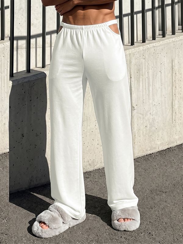 Men's Avant-Garde Cutout Waist Solid Loose Straight Wide Leg Pajama Pant SKUL71291