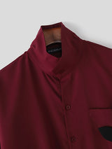 Men's Solid Color 3D Floral Patchwork Stand Collar Long Sleeve Shirt SKUL42665