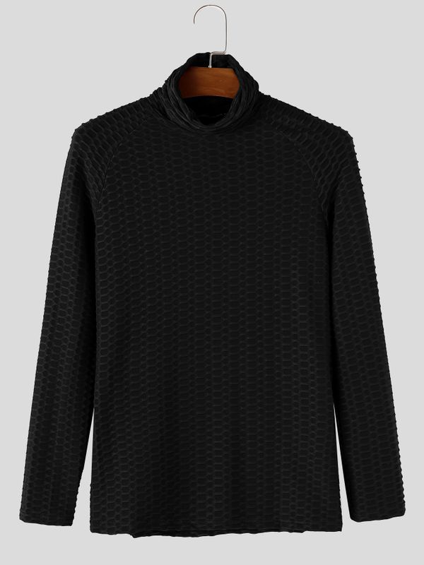 Men's Sexy Clubwear 3D Honeycomb Textured Muscle Fit Raglan Long Sleeve Turtleneck T-shirt SKUL83140