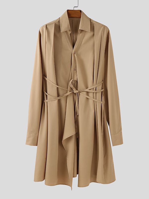 Men's Deconstructed Loose Drawstring Long Sleeve Shirt SKUL37534