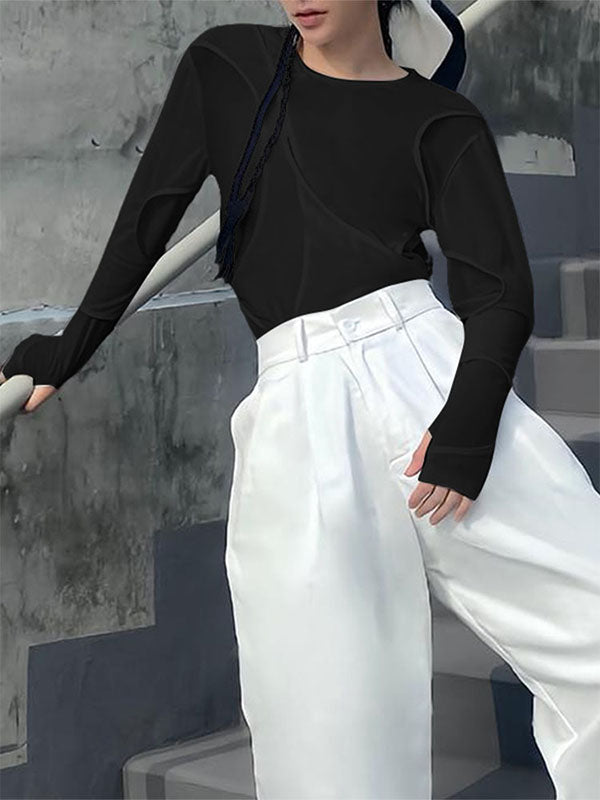 Men's Solid Color Deconstructed Long Sleeve T-Shirt SKUL23747