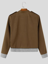 Men's Retro Early Autumn Military Piping Flap Pocket Slim Fit Waist Length Long Sleeve Bomber Jacket SKUL82455